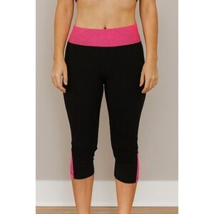 RBX Capri Leggings Womens Small Black Pink Athleisure Activewear Mesh Trim